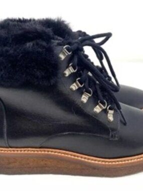 Botkier Winter Faux Fur Trim Gum Sole Women's Boot Black Leather Size 5.5